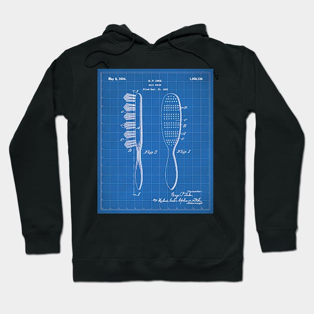 Hair Brush Patent - Salon Art - Blueprint Hoodie by patentpress